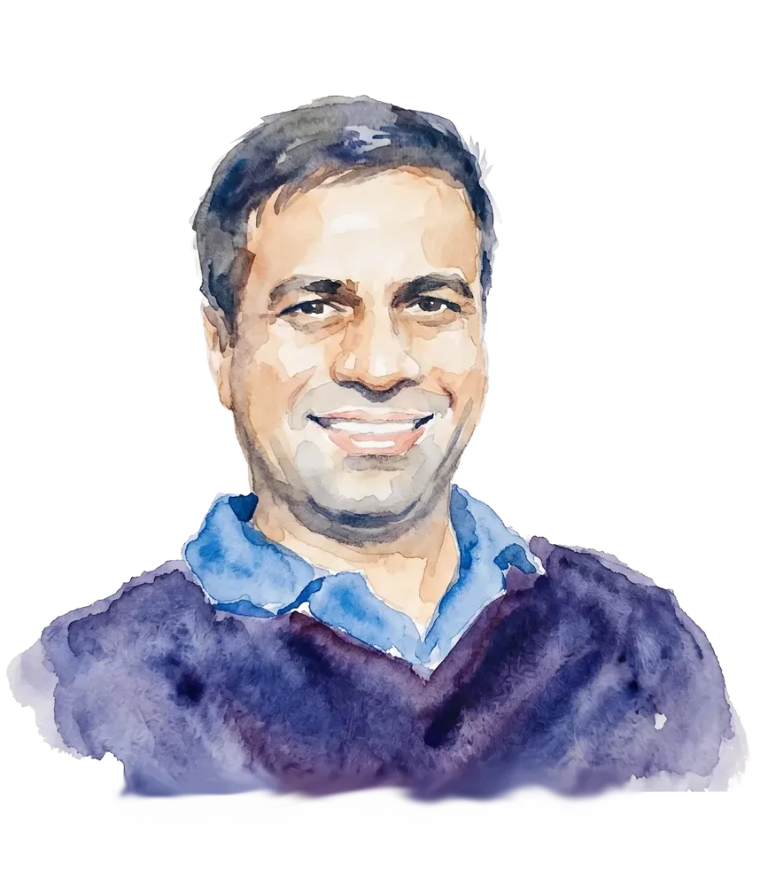 Watercolour portrait of Pushkar Damle