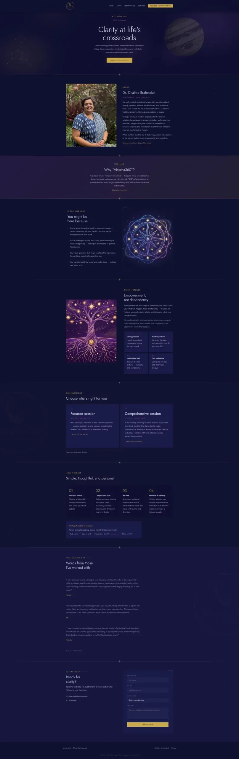 Home page of the Visistha astrology consultancy website